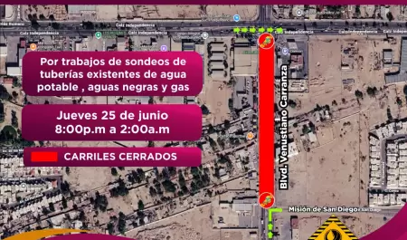 Cierre nocturno en bulevar Carranza por sondeos de infraestructura subterr�nea
