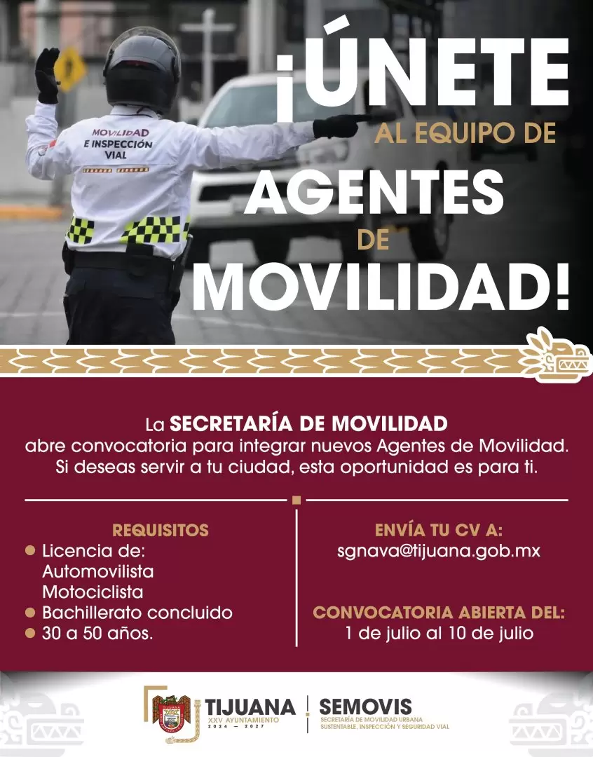 Gobierno de Tijuana convoca a integrarse como Agentes de Movilidad