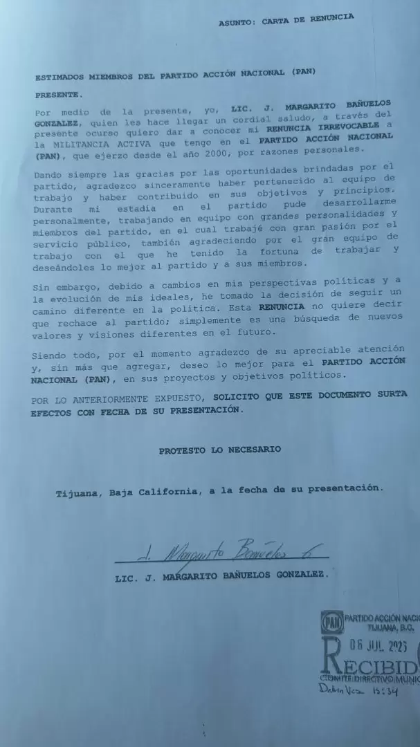 Empresario Margarito Bañuelos renuncia al PAN
