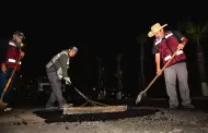 Claudia Agat�n arranca bacheo nocturno en la carretera Ensenada-San Miguel