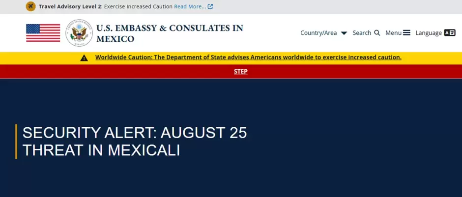 Estados Unidos suspende actividades y viajes a Mexicali por una amenaza de seguridad.