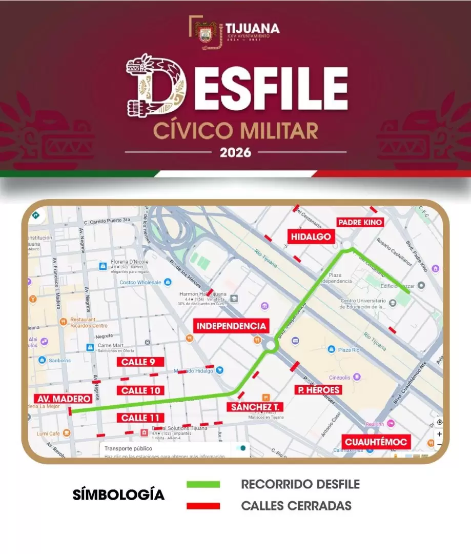 Informan sobre cierres parciales de vialidades por festejos patrios.