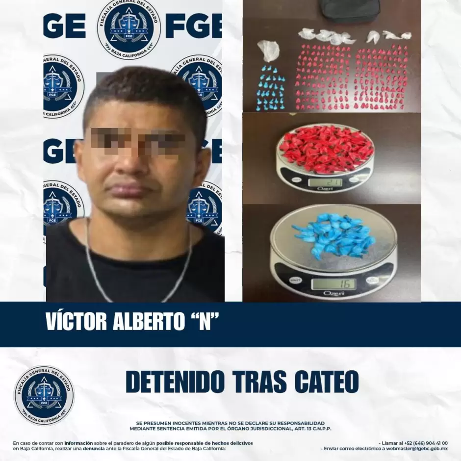 FGE BC asegura drogas durante cateo en la Zona Centro de Tijuana.