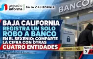 Baja California registra un solo robo a banco en el sexenio; comparte la cifra con otras cuatro entidades