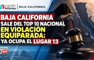 Baja California sale del top 10 nacional en violaci�n equiparada; ya ocupa el lugar 13