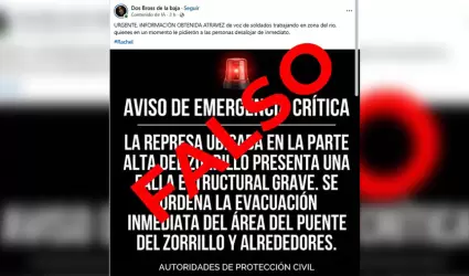 Falsa alerta sobre represa en El Zorrillo