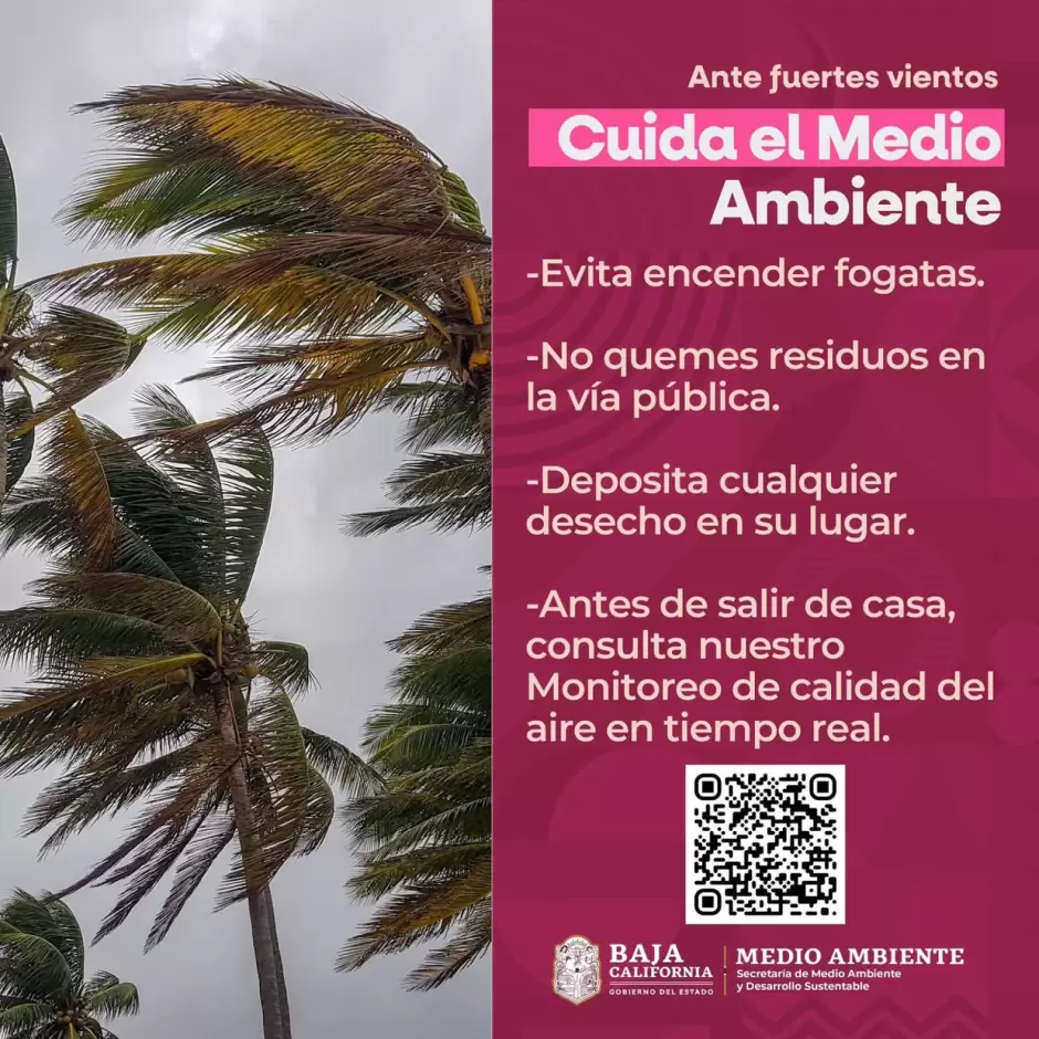 Emite Secretar�a de Medio Ambiente aviso preventivo por fuertes vientos