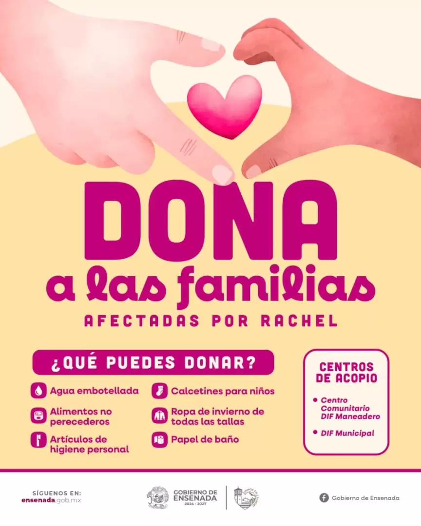 Entrega DIF donativos de la comunidad a familias afectadas por Rachel en Maneadero