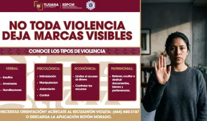 Exhorta SSPCM Tijuana a mujeres a identificar los tipos de violencia y solicitar