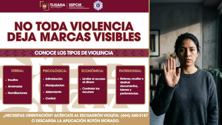 Exhorta SSPCM Tijuana a mujeres a identificar los tipos de violencia y solicitar ayuda de manera oportuna