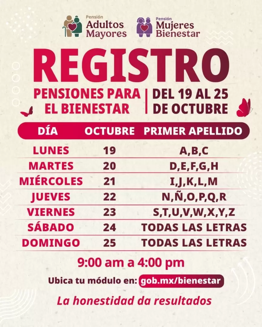 Registro a las Pensiones para Adultos Mayores y Mujeres Bienestar