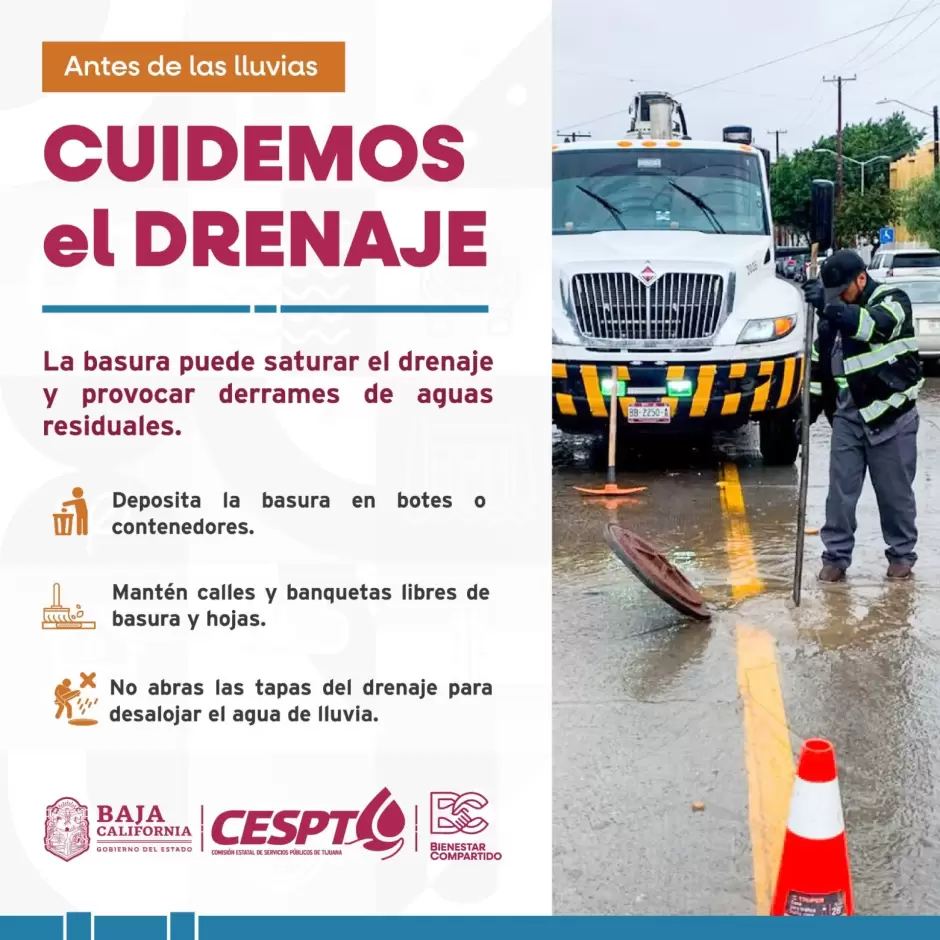 Emite CESPT recomendaciones para proteger el drenaje sanitario ante las lluvias
